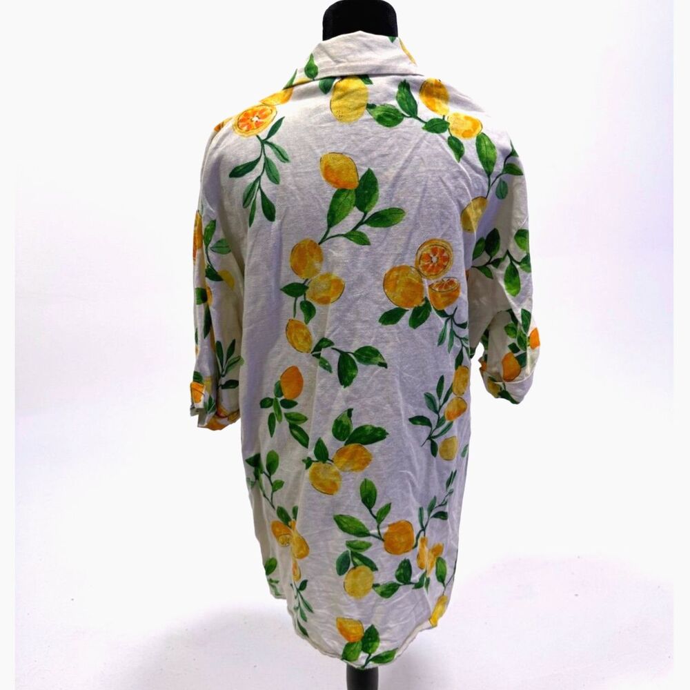 ZARA linen cotton blend lemon print short sleeve button up shirt - Picture 5 of 7